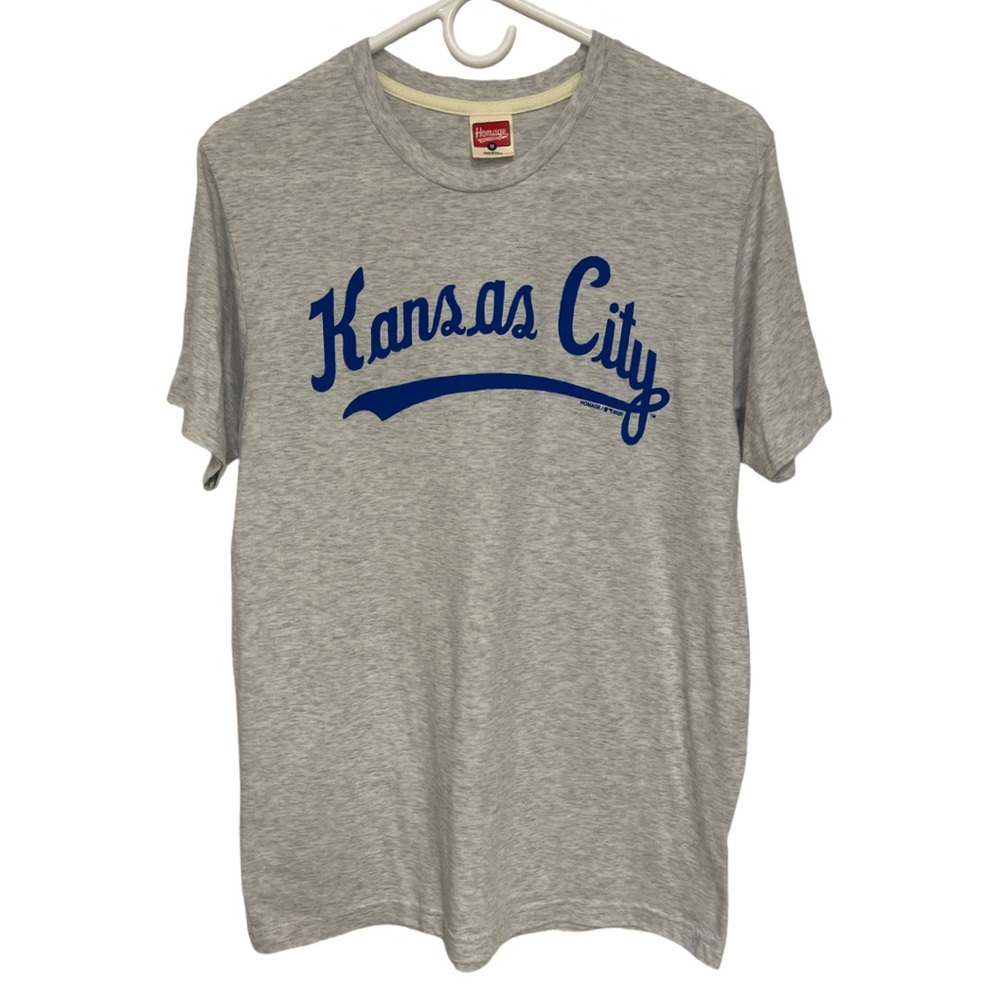 Kansas City Royals MLB HOMAGE Tee Medium Gray and Blue